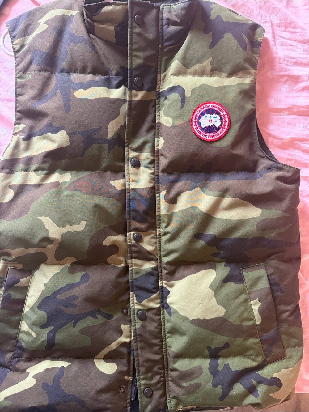 Canada Goose Camouflage Puffer Vest in Green & Brown